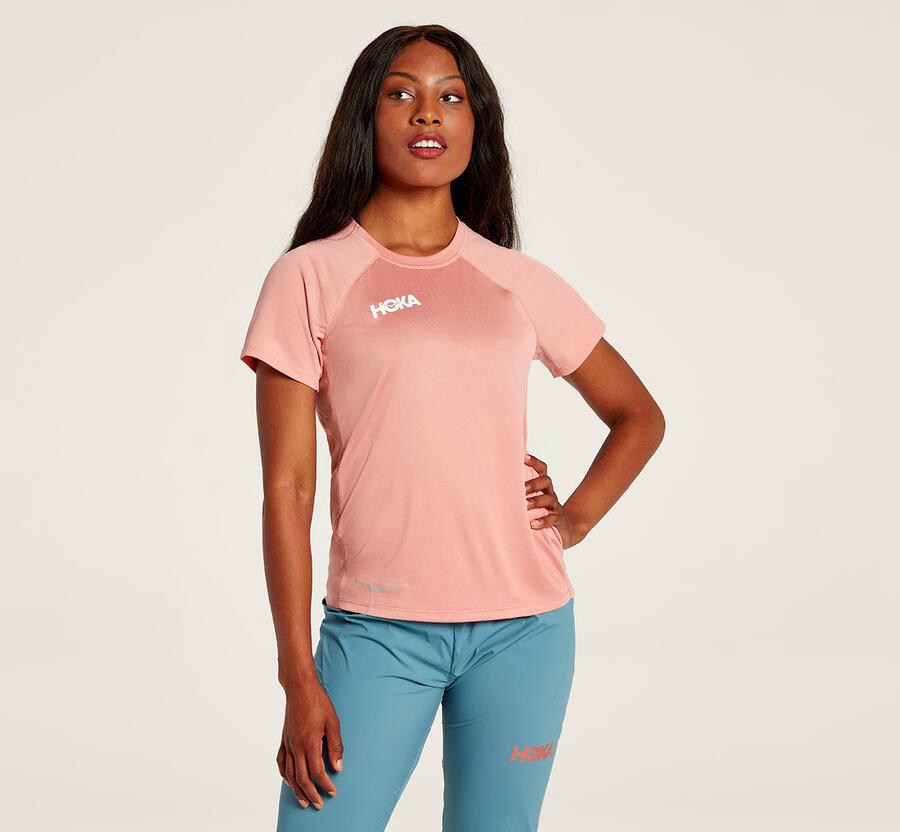 Tops Womens - Hoka One One Performance Short Sleeve - Pink - TULZNJC-57